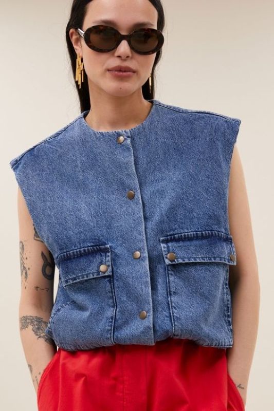 MAGGIE DENIM SLEEVELESS (26-1-MAGGIE DENIM SLEEVELESS) - Pastine - Aartselaar